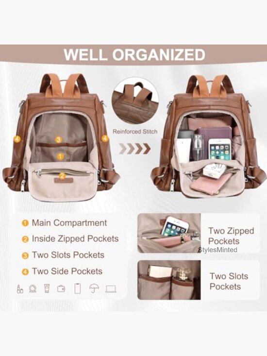Faux Leather Anti-theft Backpack Purse with Multiple Pockets main image 6